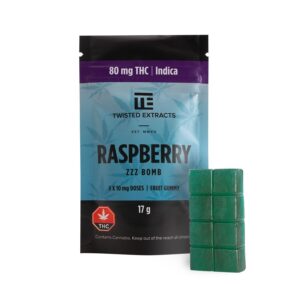 Acheter maintenant Twisted Extracts Jelly Bomb Raspberry Indica 80mg | Shrooms-Cannabis.com